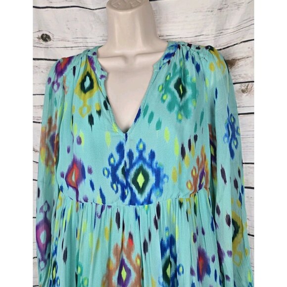 Anthropologie Serenade Maxi Dress S Petite Green Whimsical Fairy Ikat Tiered - Picture 3 of 7